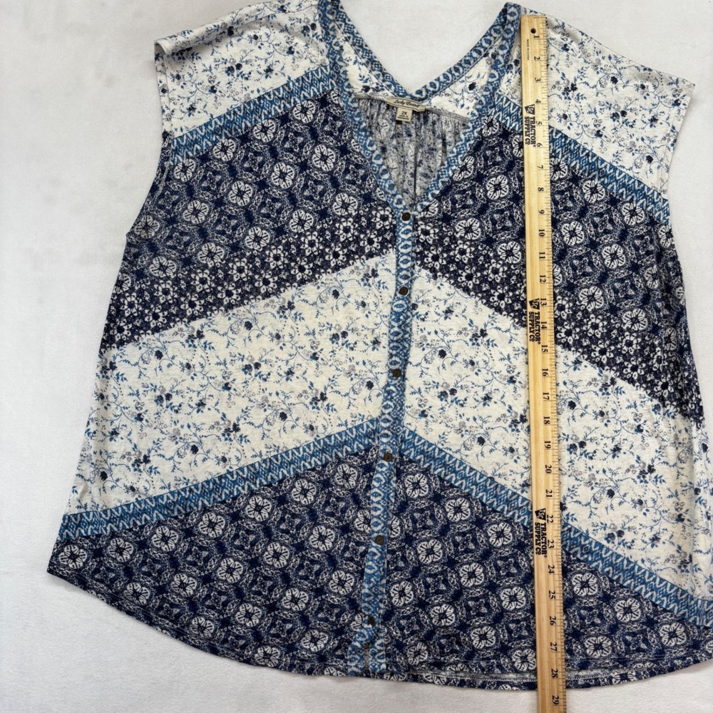 Lucky Brand Blouse Bundle Women 2X Blue Black Floral Boho Peasant Tops Lot 2pc - Picture 6 of 12